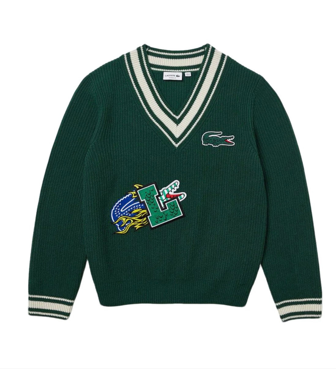 Lacoste Men's Comic Badge Striped V-Neck
Sweater
