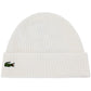 LACOSTE UNISEX RIBBED LOGO BEANIE WHITE