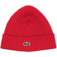 LACOSTE UNISEX RIBBED LOGO BEANIE RED