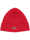 LACOSTE UNISEX RIBBED LOGO BEANIE RED