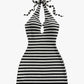 Crochet Halter Mini Dress Black and white
