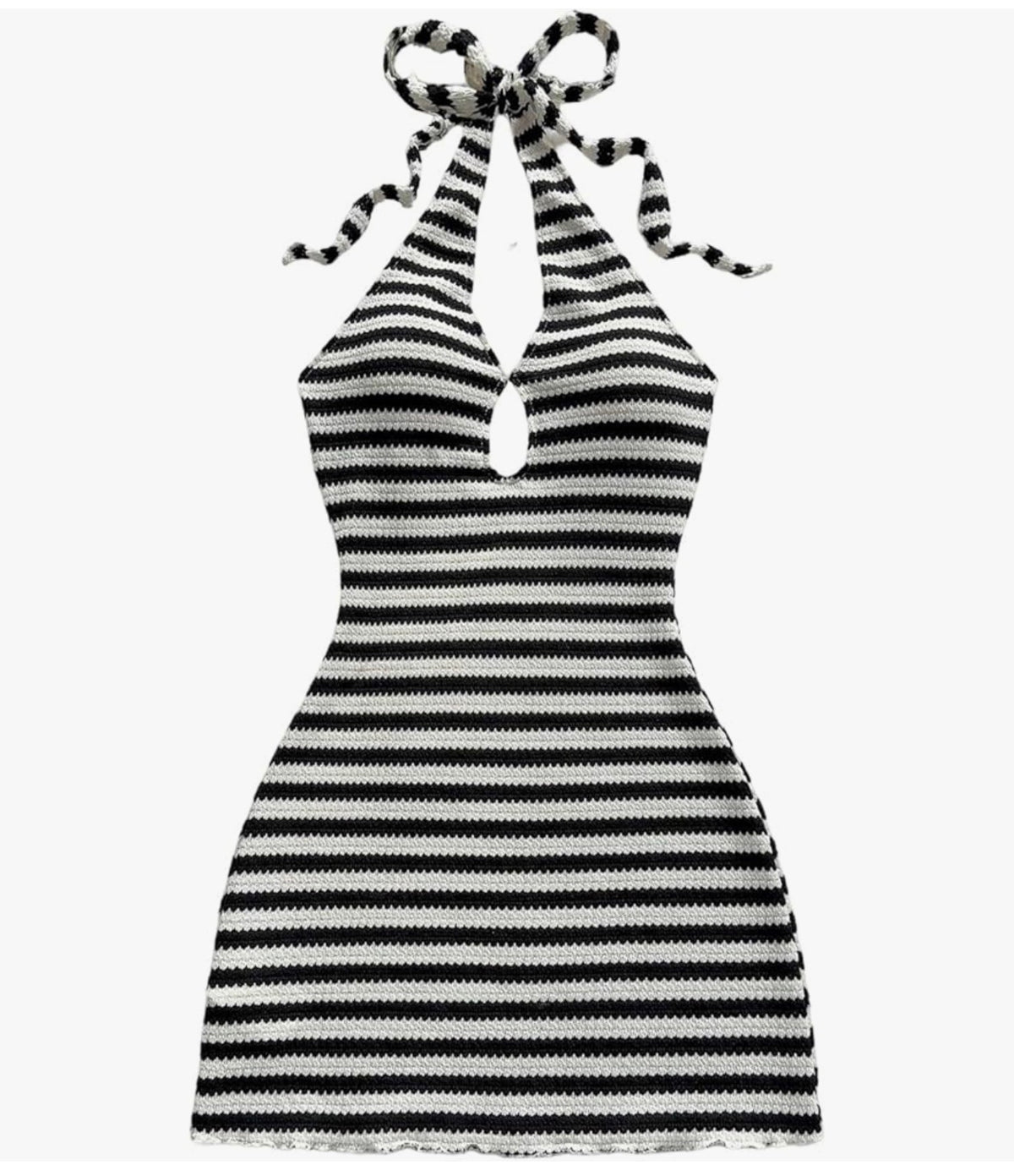 Crochet Halter Mini Dress Black and white