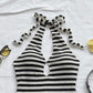 Crochet Halter Mini Dress Black and white