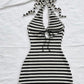 Crochet Halter Mini Dress Black and white