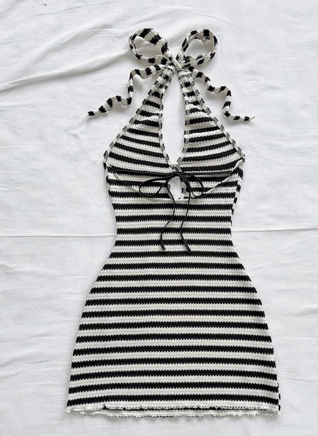 Crochet Halter Mini Dress Black and white