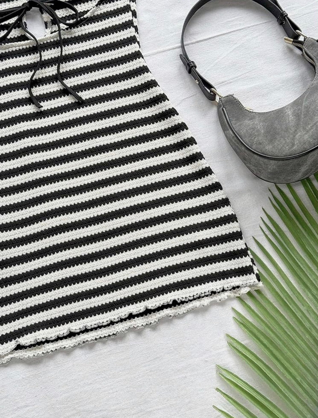 Crochet Halter Mini Dress Black and white