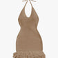 Crochet Halter Mini Dress Brown