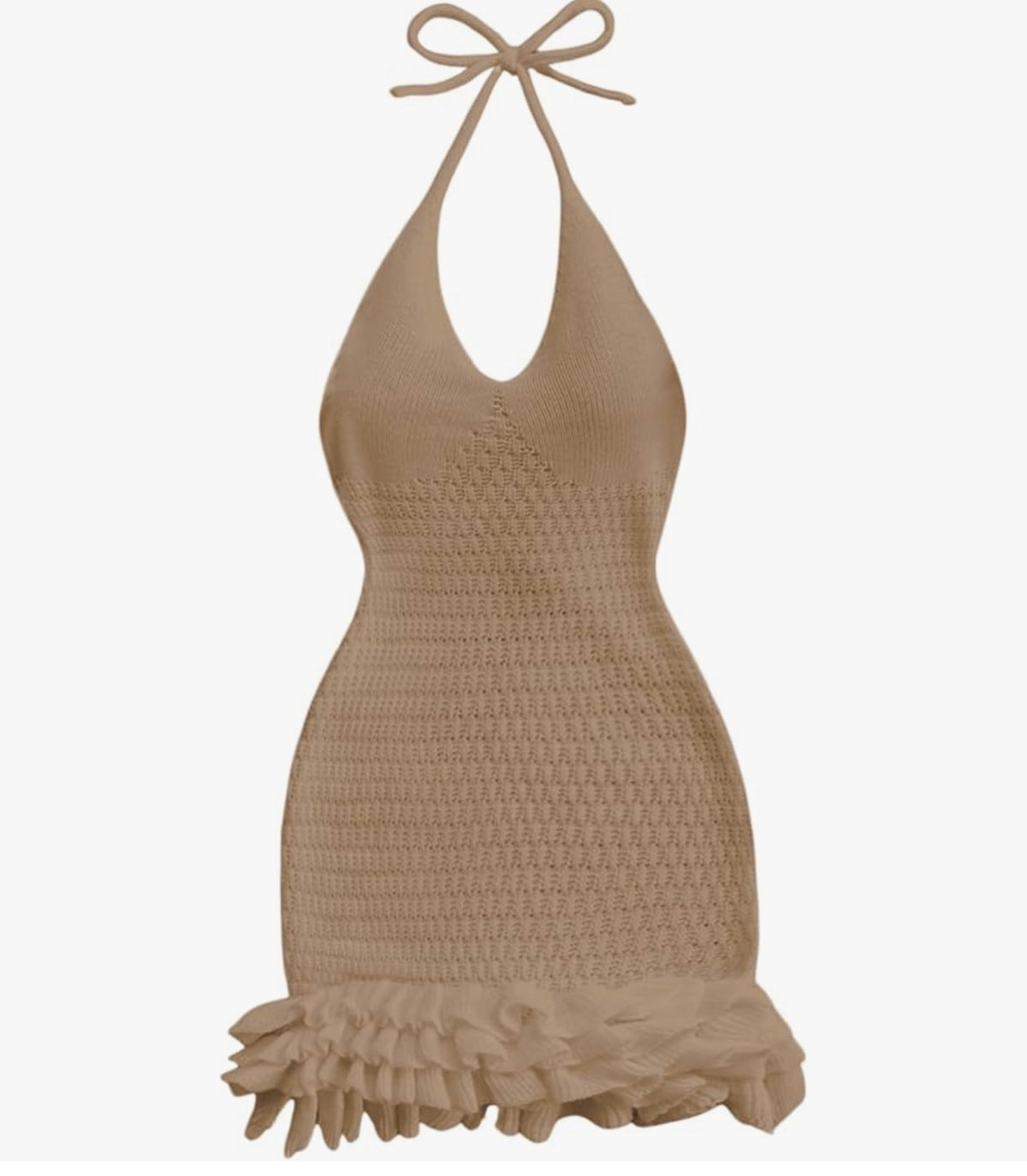 Crochet Halter Mini Dress Brown