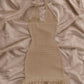 Crochet Halter Mini Dress Brown