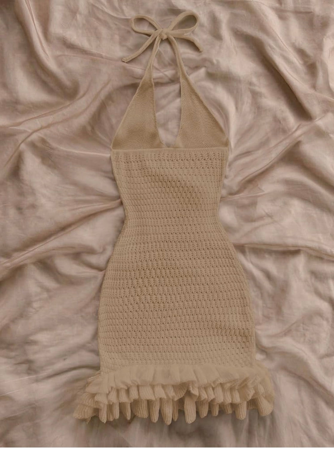 Crochet Halter Mini Dress Brown