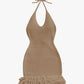Crochet Halter Mini Dress Brown