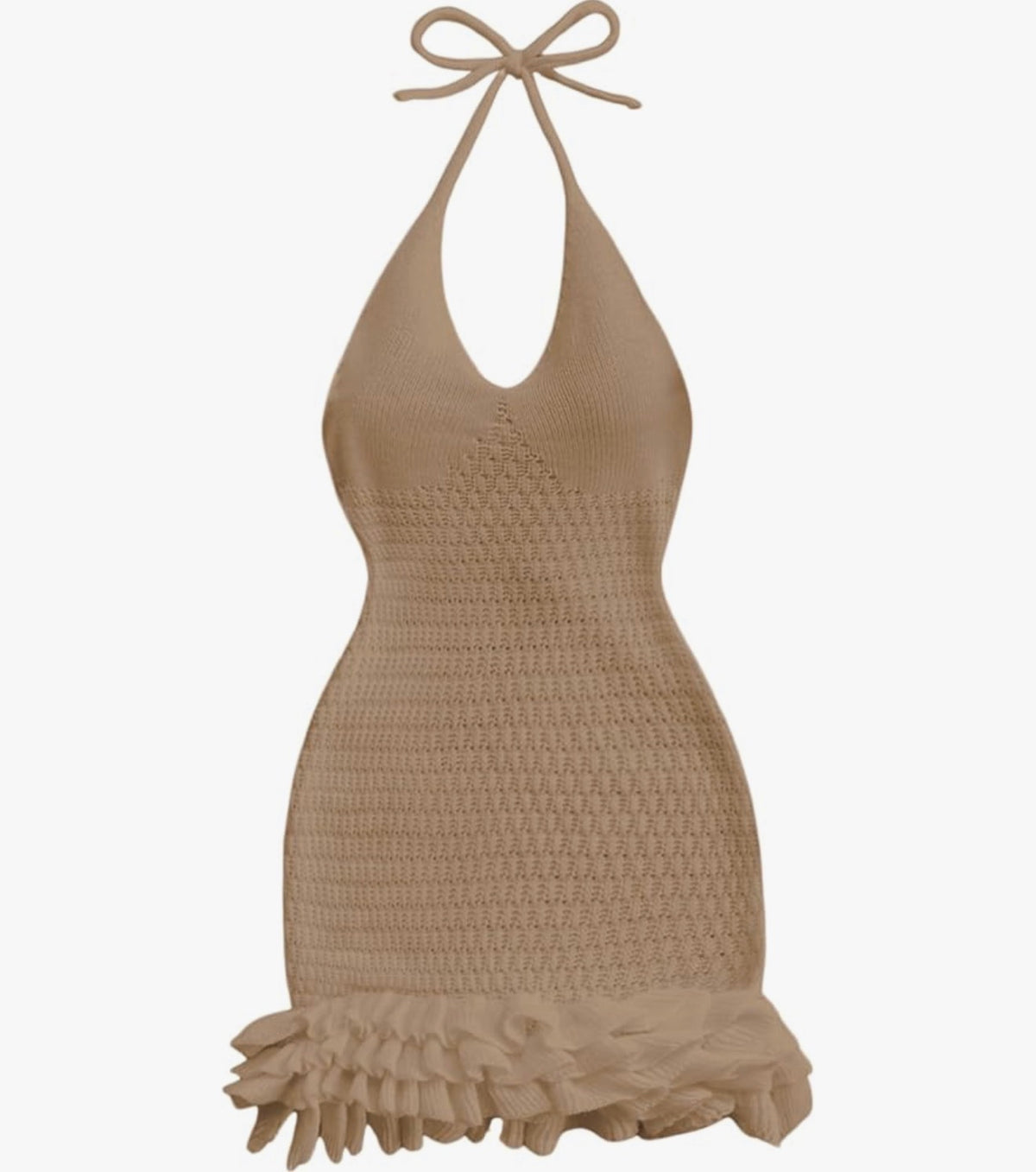 Crochet Halter Mini Dress Brown