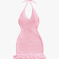 Crochet Halter Mini Dress Pink