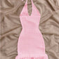 Crochet Halter Mini Dress Pink