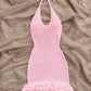 Crochet Halter Mini Dress Pink