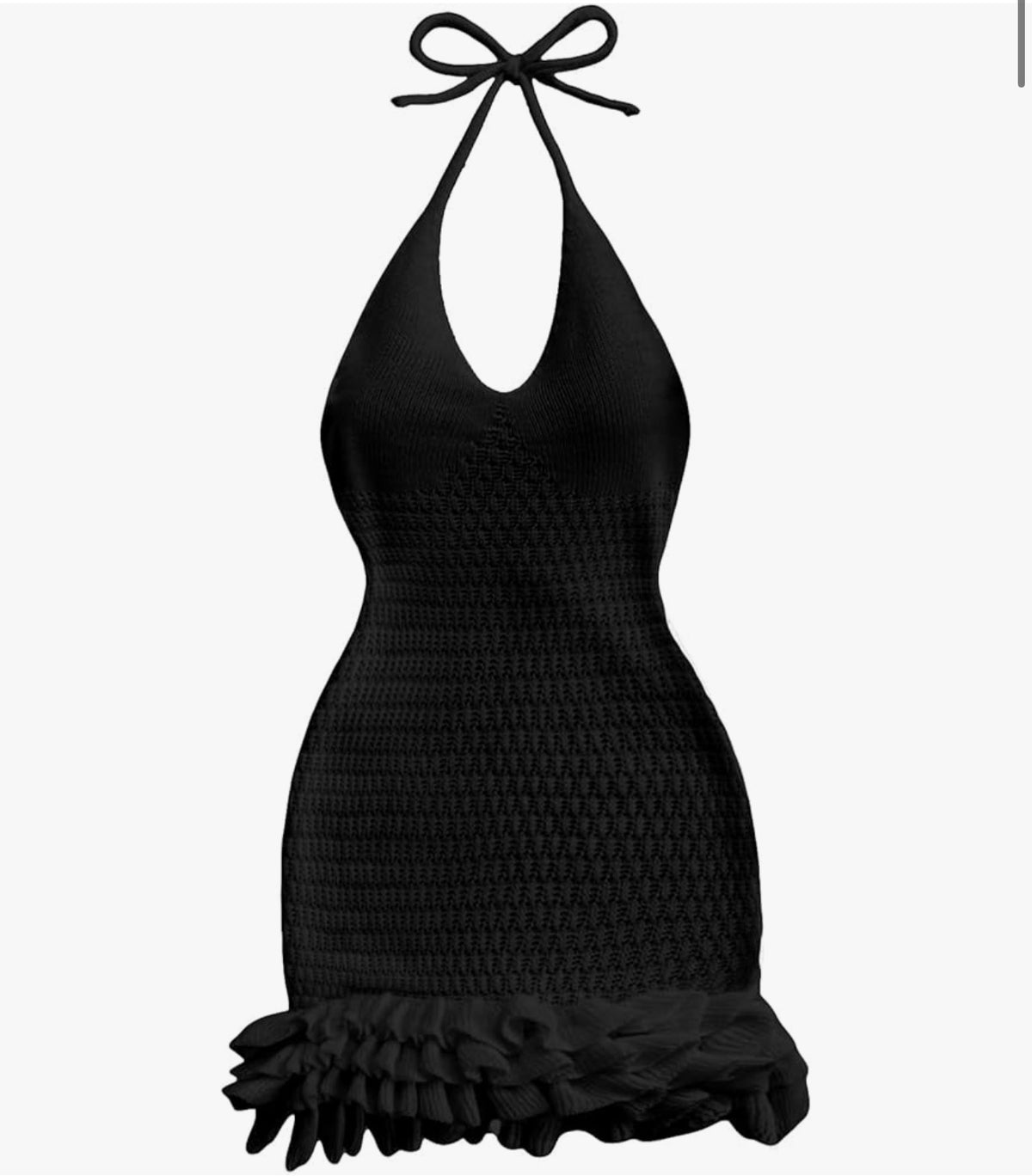 Crochet Halter Mini Dress Black