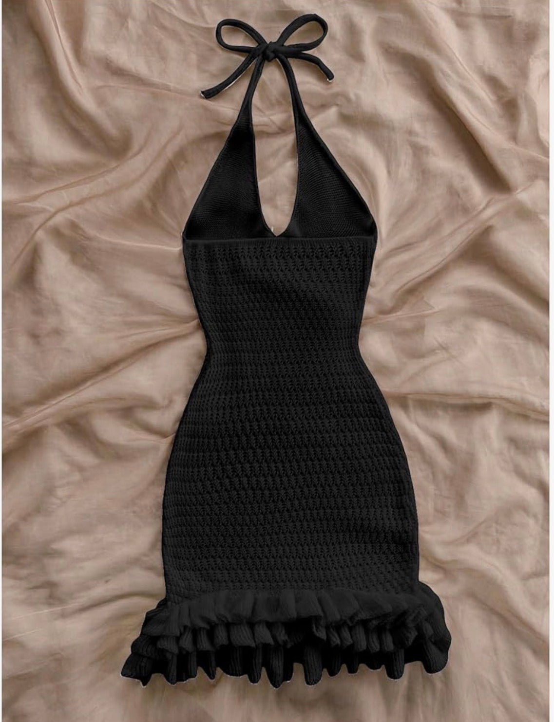 Crochet Halter Mini Dress Black