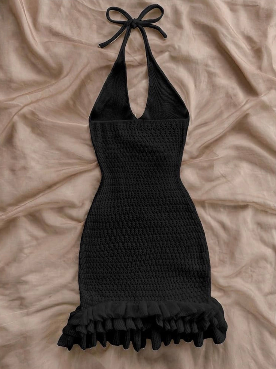 Crochet Halter Mini Dress Black